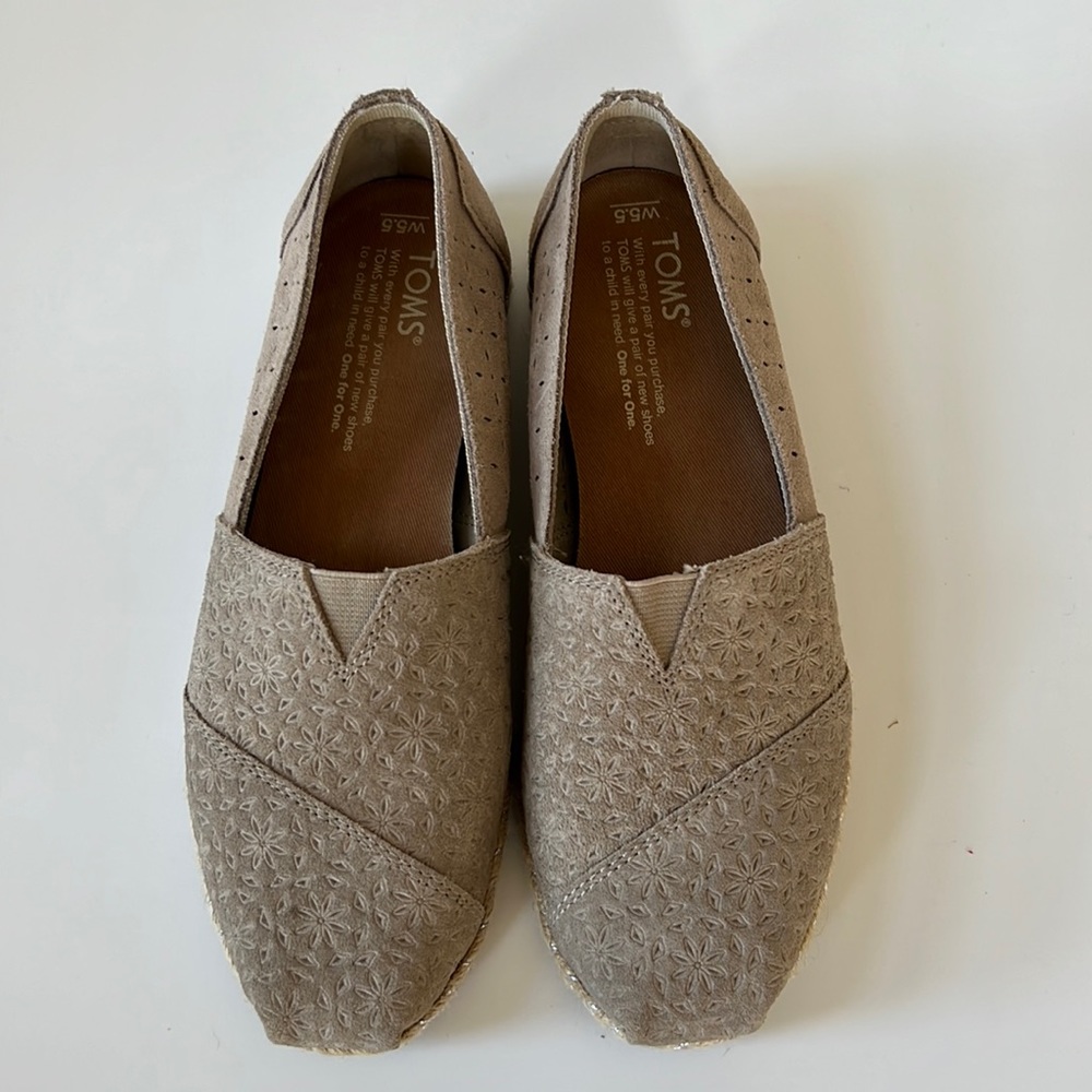Toms Women's Taupe Embroidered Flats